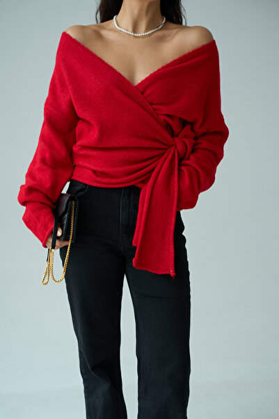 By Armin Pulover roșu pentru femei, cu decolteu în V, cu detaliu de șireturi