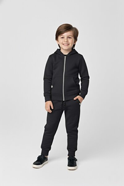 Mnk Baby&Kids Boy's Zipper Closure Hooded Transitional Tracksuit Set M00765 Smoked