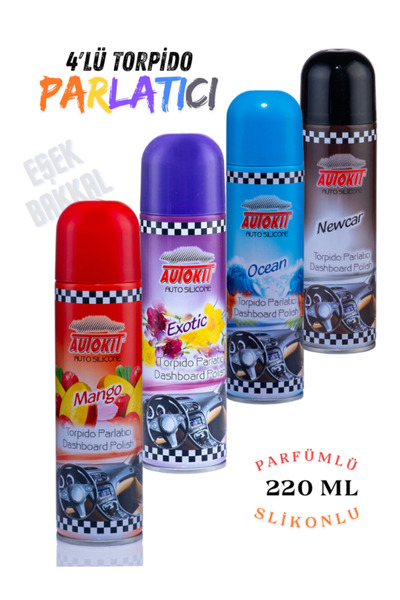Autokit 4LÜ Parfümlü Torpido Parlatıcı Oto Silikonu 4 Çeşit Sprey Araç İçi Ko...