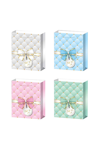 Mirific Party Set de 4 pungi cadou gri, roz, albastru, verde, auriu, 32x26x10...