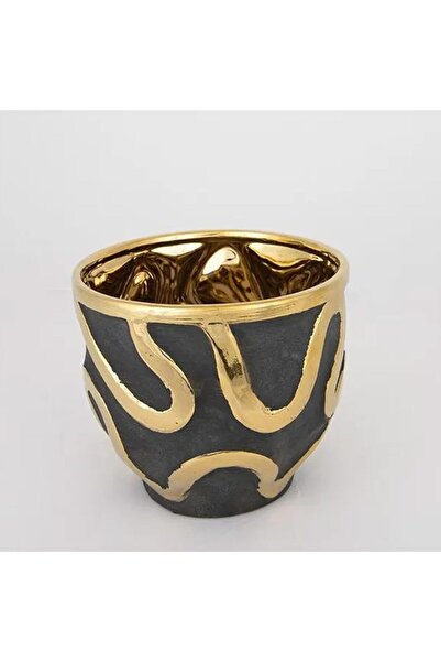 EUROLAMP Bol decorativ ceramic H20 cm gri închis-auriu