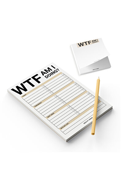 BUNILU Set carnet planificator dimensiune A5, blocnotes patrat si creion, model WTF am i doing