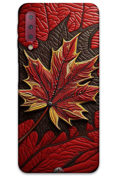 MRCİLETİSİM غطاء خلفي لهاتف سامسونج جالاكسي A7 2018 بنمط HD مطبوع - أوراق حمراء