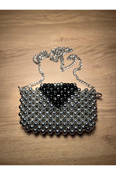 H.E SECRET ÇİFT RENK KALP DETAYLI İNCİ BONCUK EL ÇANTASI