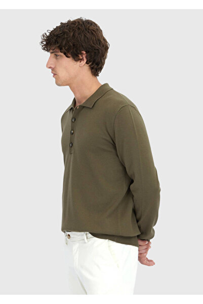 Ramsey Khaki Polo Neck Plain Knit Sweater
