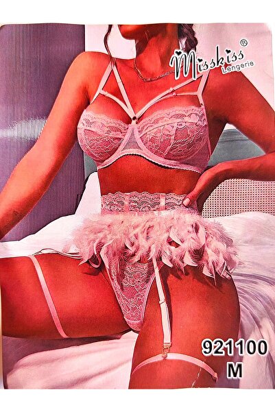 Miss Kiss Set lenjerie intima dama, Miss Kiss, sexy, 3 piese, sutien, chilot, portjartier