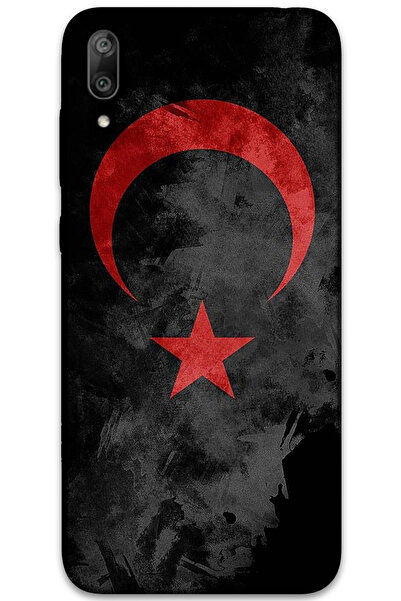 MRCİLETİSİM غطاء خلفي لهاتف هواوي Y7 برايم 2019 بنمط HD مطبوع - علم أسود