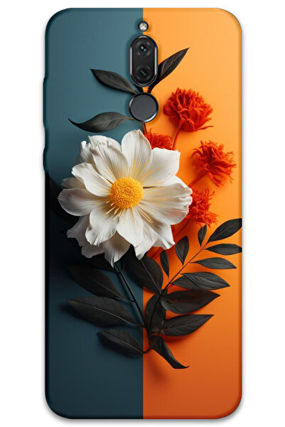MRCİLETİSİM غطاء خلفي لهاتف هواوي ميت 10 لايت بنمط HD مطبوع - زهرة بيضاء برتق...