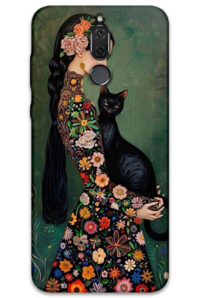 MRCİLETİSİM غطاء خلفي لهاتف هواوي ميت 10 لايت بنمط HD مطبوع - قطة سوداء