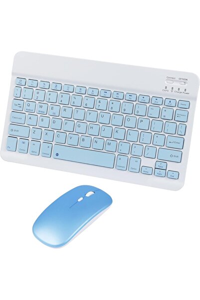 Generic مجموعة لوحة مفاتيح وماوس لاسلكية بتقنية البلوتوث - فائقة النحافة وقابلة لإعادة الشحن (أزرق)