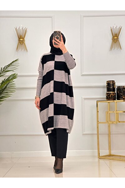Valens Butik Checkerboard Patterned Knitwear Hijab Tunic Sura