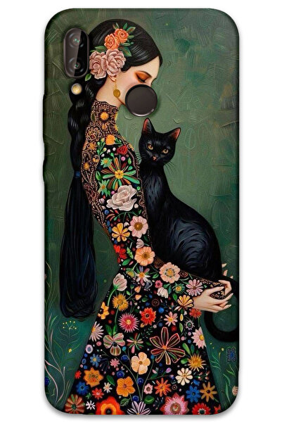 MRCİLETİSİM غطاء خلفي لهاتف هواوي P20 لايت بنمط HD مطبوع - قطة سوداء