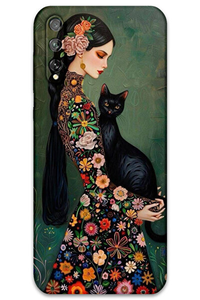 MRCİLETİSİM غطاء خلفي لهاتف هواوي P Smart S / Y8P بنمط HD مطبوع - قطة سوداء