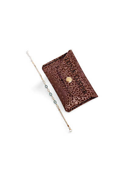 LUNA LUSTER Genuine Leather Men's Black Minimal Card Holder Silver Women's Turquoise Firuze Almond Bracelet 7