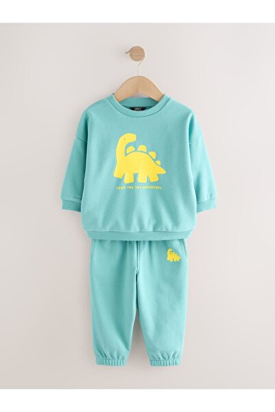 Next Baby Cotton Green/Yellow Dino Jersey Sweatshirt Long Sleeve Bottom Top Set