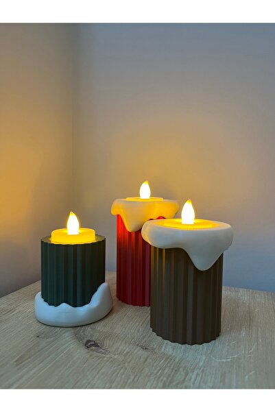Vemia Dekor 3'lü Dekoratif Şık Mumluk Seti, Led Mumluk