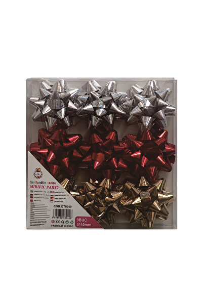 Mirific Party Set de 9 fundițe cadou, argintii, roșii, aurii, 4,5 cm, PQT8040