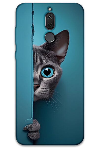 MRCİLETİSİM غطاء خلفي لهاتف هواوي ميت 10 لايت بنمط HD مطبوع - قطة ذات عيون زرقاء