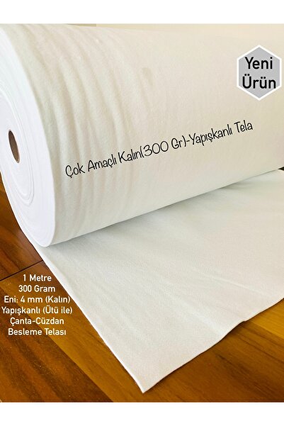seyranat 1 Metre 300 Gr Yapışkanlı Eni 70 Cm Kalın 4 mm Beyaz Elyaf Tela-Çok Amaçlı Tela-Çanta Besleme Telası