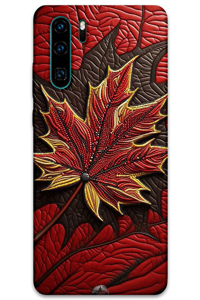 MRCİLETİSİM غطاء خلفي لهاتف هواوي P30 برو HD Pattern مطبوع - أوراق حمراء