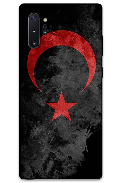 MRCİLETİSİM غطاء خلفي لهاتف سامسونج جالاكسي نوت 10 بلس بنمط HD مطبوع - علم أسود