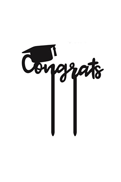 Mirific Party Black cake topper, 145 x 130 x 1.5 mm, 'congrats', graduation