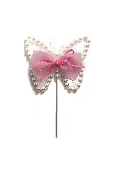 Mirific Party Pink and white cake topper with pearls, 21×15 cm, butterfly