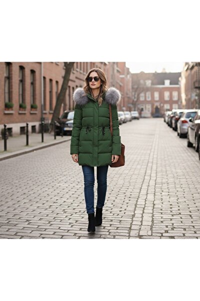 Mothermood Kadın Orta Boy Kışlık Haki Şişme Mont