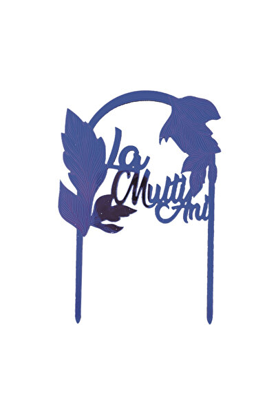 Mirific Party Blue cake topper, leaf, 'Happy Birthday', 110×160 mm