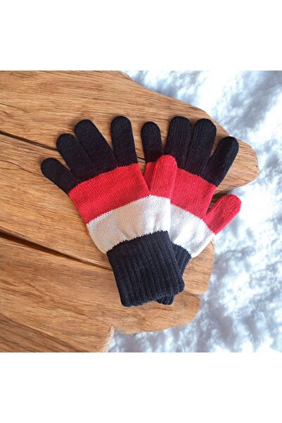 eleven market Garson Beden Erkek Çocuk Eldiven Siyah Kırmızı 8-12 yaş