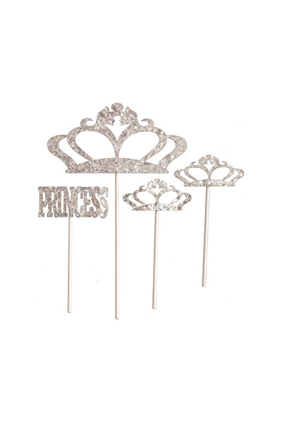Mirific Party Silver glitter topper set, crown, princess