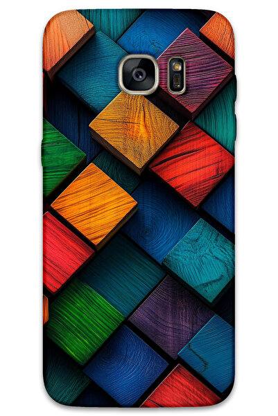 MRCİLETİSİM غطاء خلفي لهاتف سامسونج جالاكسي S7 إيدج بنمط HD مطبوع - نمط مربع