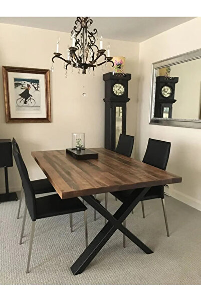 MODERN LİFEE DOĞAL AHŞAP ÖZEL T. DEMİR AYAK YEMEK MASASI