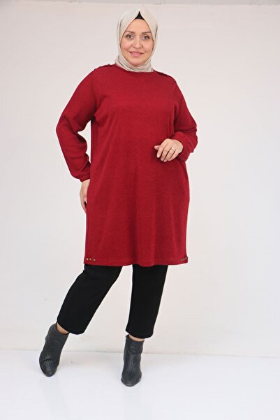 Eslina 58155 Plus Size Mir Tunic with Elasticated Sleeves and Rivets - Burgundy