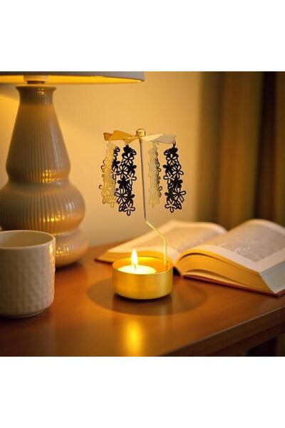 hediyesahibi Dönme Efektli Dekoratif Mumluk – Rüzgarda Dönen Metal Çiçek Figü...