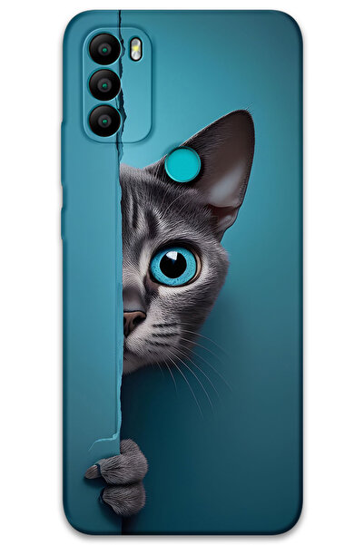 MRCİLETİSİM غطاء خلفي من جينرال موبايل GM 21 Plus بنمط HD مطبوع - قطة ذات عيون زرقاء
