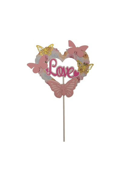 Mirific Party Decor de tort roz multicolor, fluturi, dragoste