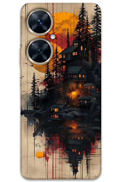 MRCİLETİSİM غطاء خلفي لهاتف هواوي نوفا 11i بنمط HD مطبوع - منازل خشبية