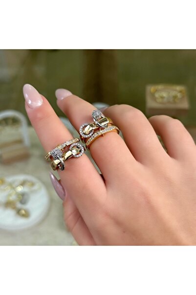 SU PERİSİ TAKI BİJUTERİ AYARLANABİLİR GOLD MİX ZİRKON TAŞLI GÜMÜŞ HALKA VE TO...