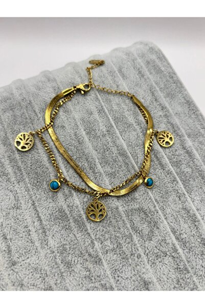 aurora dükkan Çelik Gold Hayat Ağacı Bileklik