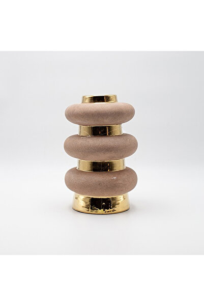 EUROLAMP ceramic vase H24 cm sand-gray with gold accents