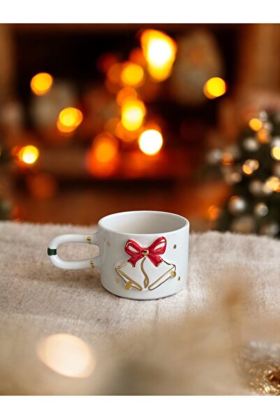 terraco ceramic New Year's Eve Bell Gold Detailed Handmade Ceramic Mug