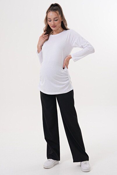 BIG LESSON Maternity Crew Neck Long Sleeve 100% Cotton T-Shirt