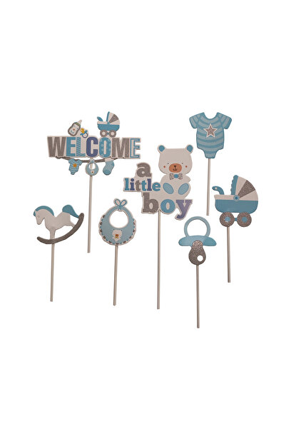 Mirific Party Topper set, blue, white, silver, with glitter, 19×12.5 cm, baby