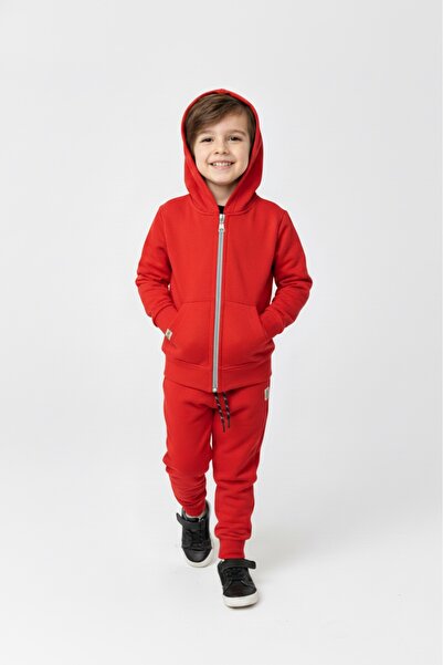 Mnk Baby&Kids Boy's Zipper Closure Hooded Transitional Tracksuit Set M00765 Red