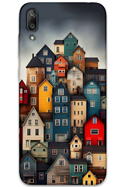 MRCİLETİSİM غطاء خلفي لهاتف هواوي Y7 برايم 2019 بنمط HD مطبوع - منازل ملونة