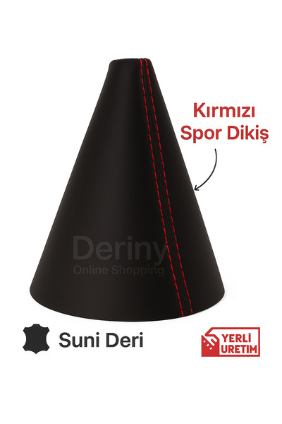 deriny Fiat Fiorino Siyah Deri Üzerine Kırmızı Spor Dikişli Vites Körüğü