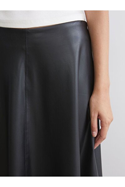 LC Waikiki Lcw Vision Leather-Look Flared Skirt