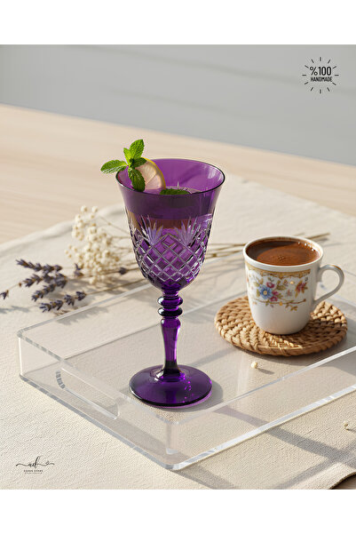 AKDEN STORE Kesme Kristal Renkli Kadeh, Su Bardağı