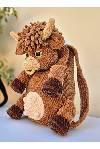 OEM Handmade Highland cow Backpack – Soft Plush Bag for Kids | Cute Crochet Backpack